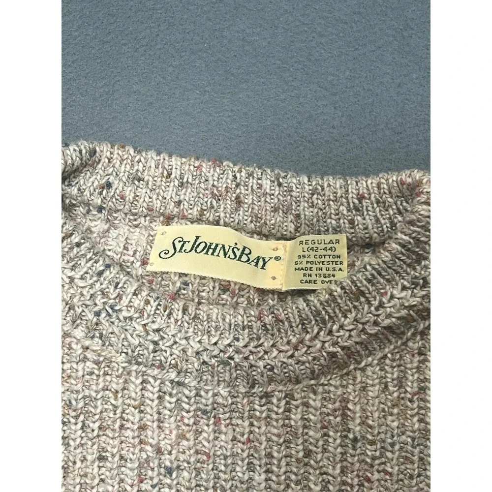 St. John's Bay Men's Gray Marled Textured Knit Crewneck Cotton Sweater L